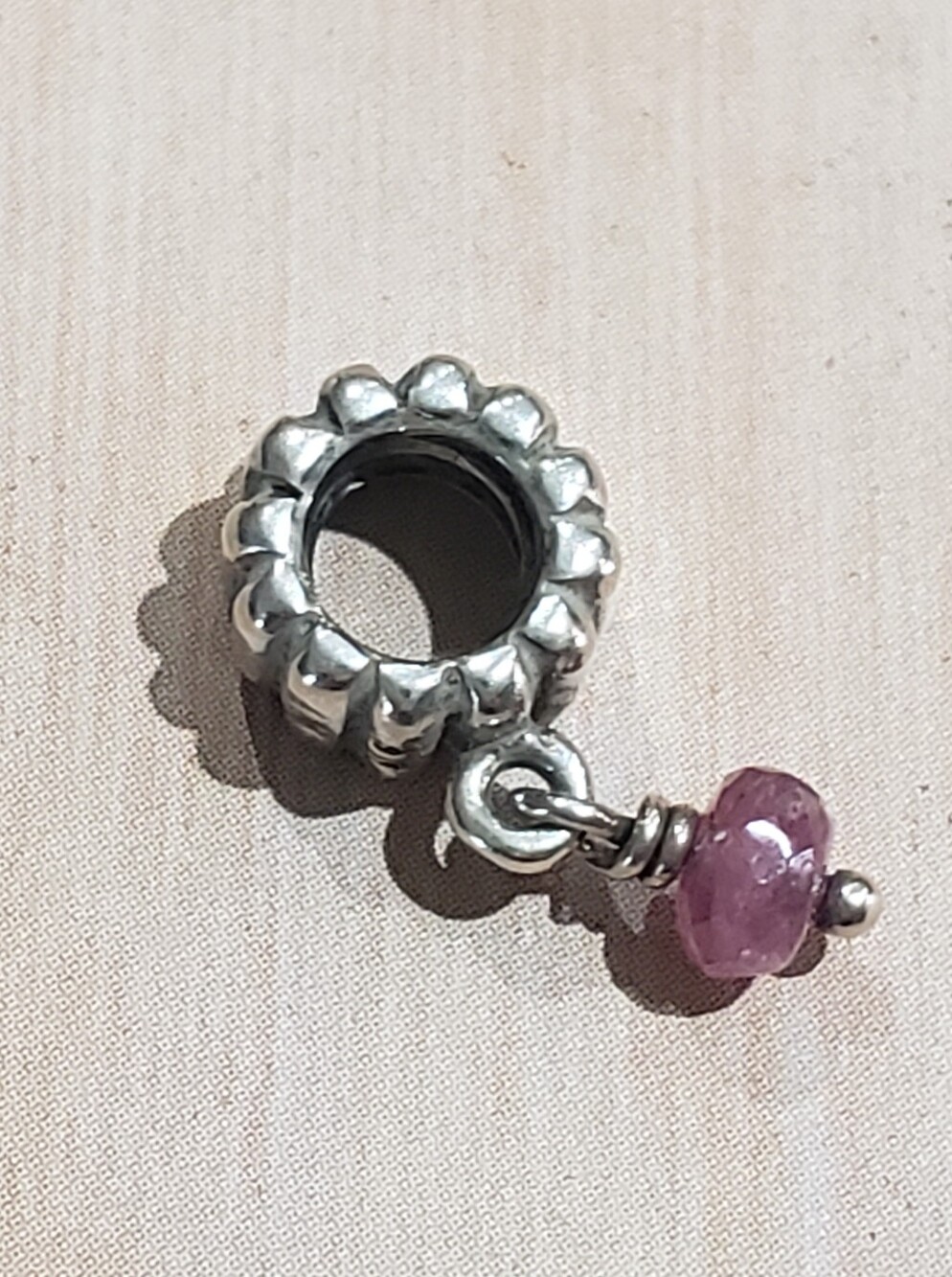 Pandora Sterling Silver Bead Dangling Charm with Pink Glass Drop
